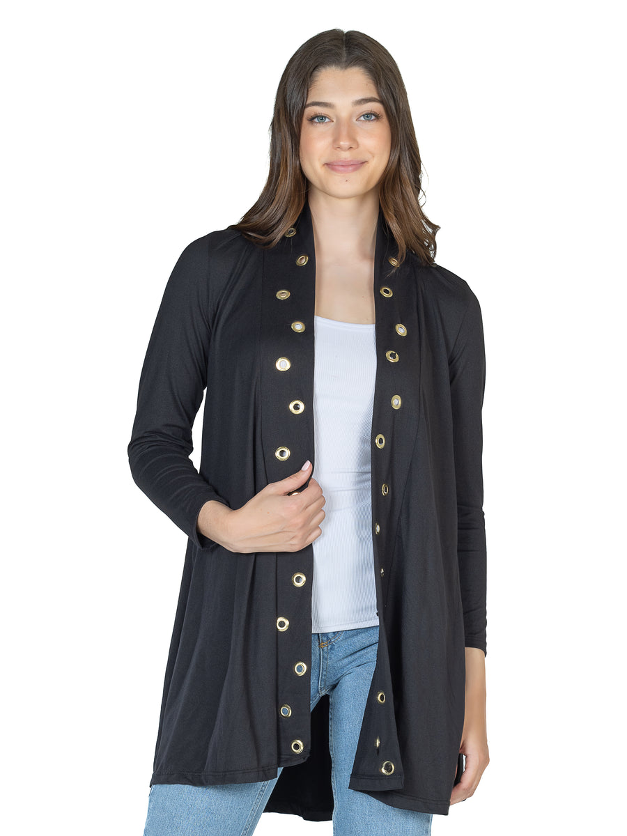 Essential Womens Long Sleeve Mid Thigh Open Front Jacket