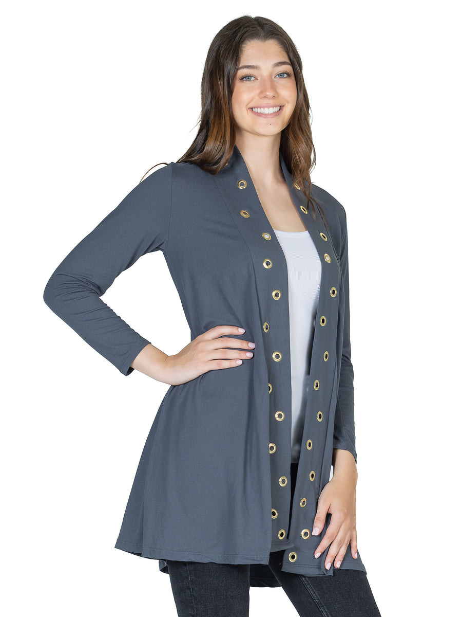 Essential Womens Long Sleeve Mid Thigh Open Front Jacket