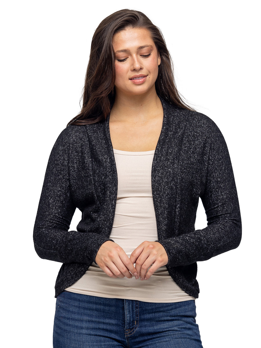 Essential Womens Curved Hem Open Front Long Bolero Shrug