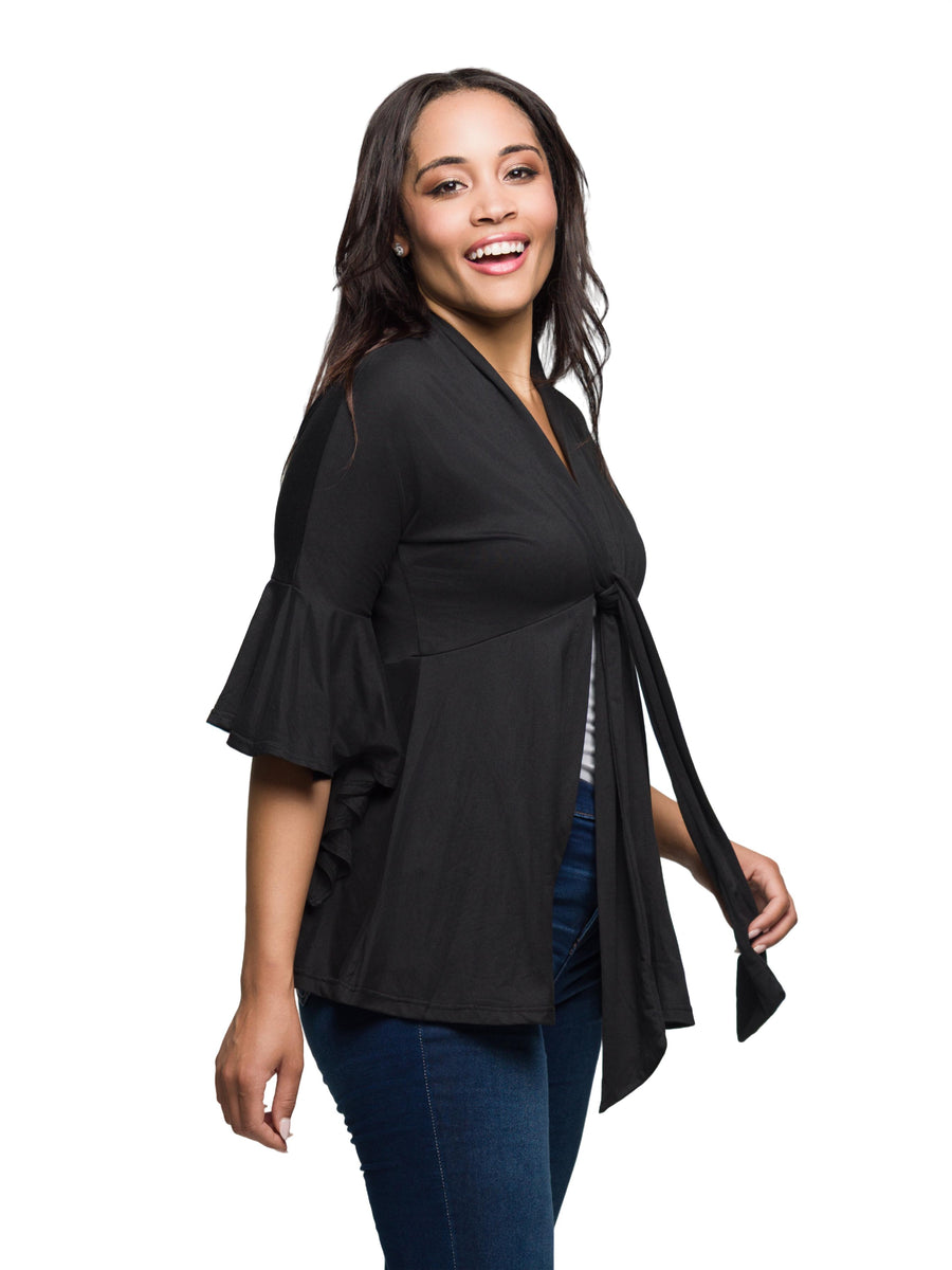 Essential Womens Tie Front Bell Sleeve Jacket