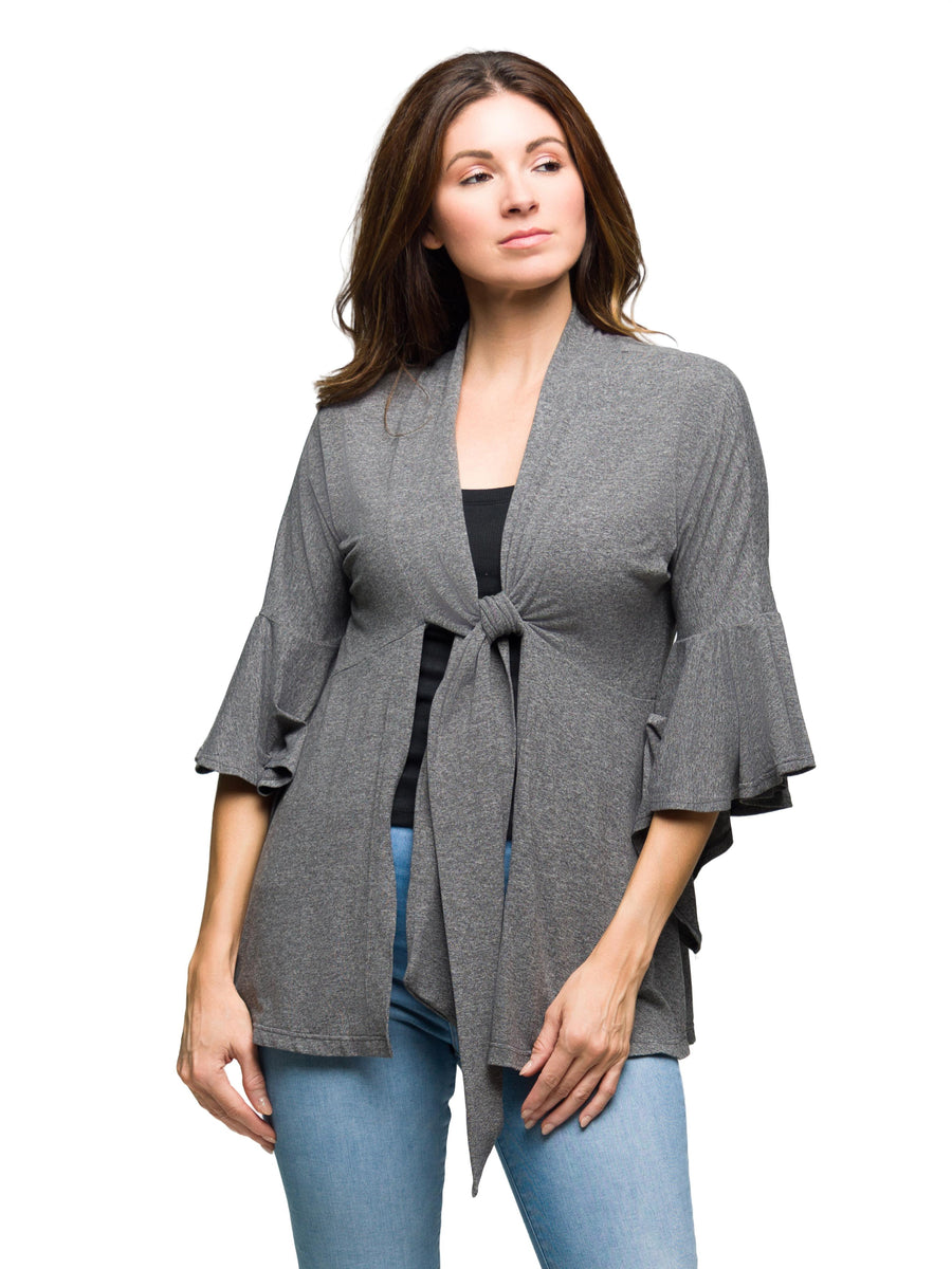 Essential Womens Tie Front Bell Sleeve Jacket