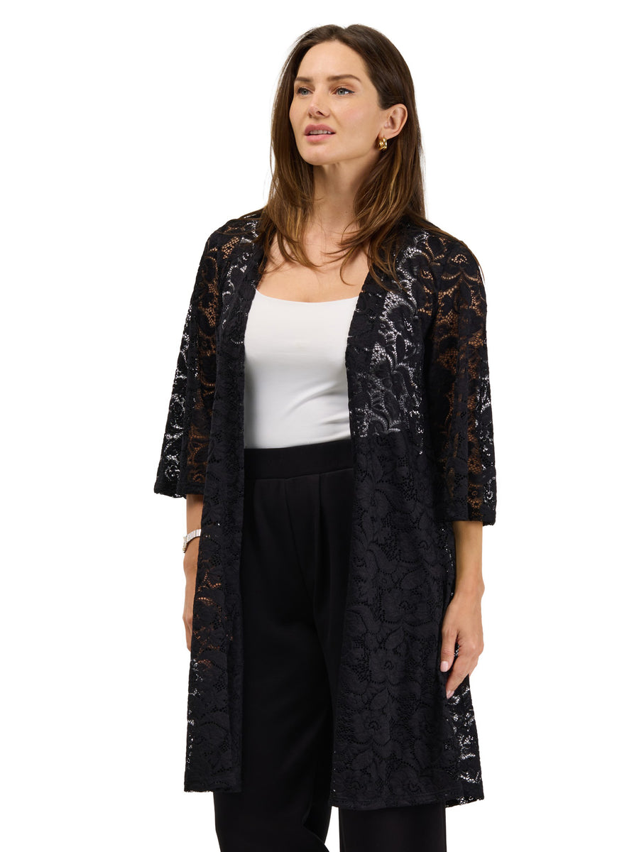 24seven Comfort Elevate Womens Lace Open Front Three-Quarter Sleeves Jacket