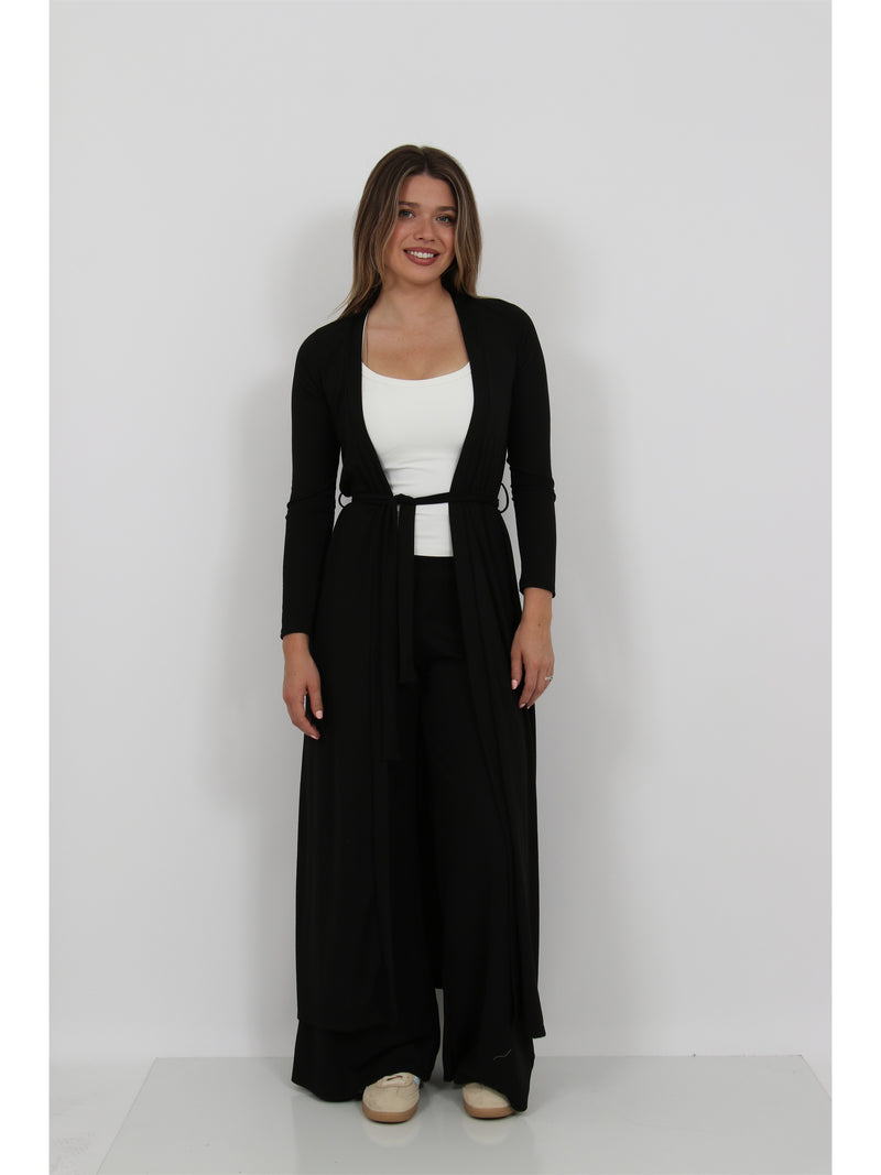 Basic Womens Long Sleeve Tie Waist Soft Jacket and Elastic Waist Wide Leg Pant Set