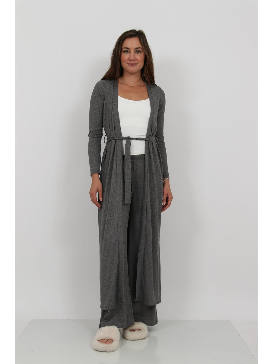 Basic Womens Long Sleeve Tie Waist Soft Jacket and Elastic Waist Wide Leg Pant Set