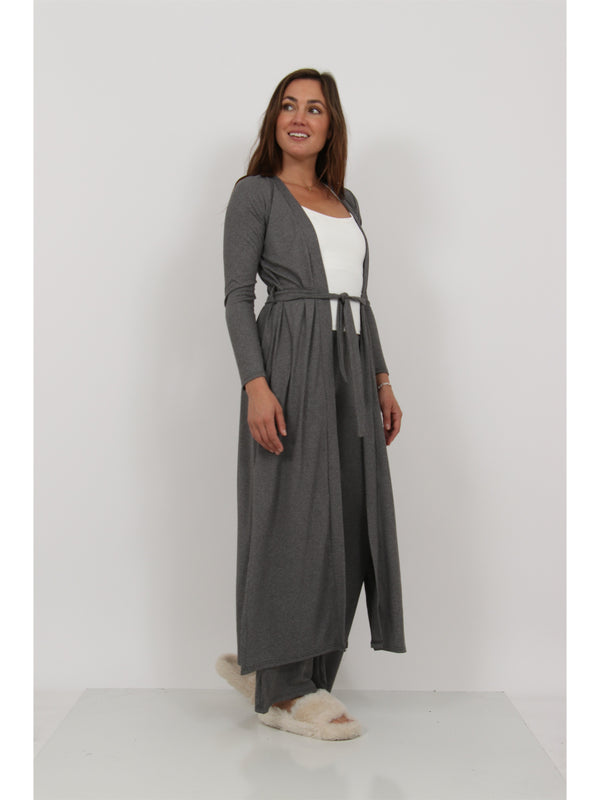 Basic Womens Long Sleeve Tie Waist Soft Jacket and Elastic Waist Wide Leg Pant Set