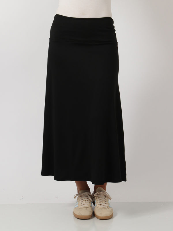 Basic Womens Elastic Waist Solid Color Maxi Skirt