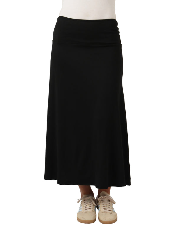24seven Comfort Apparel Petite Comfortable Fit Elastic Waist A Line Maxi Skirt