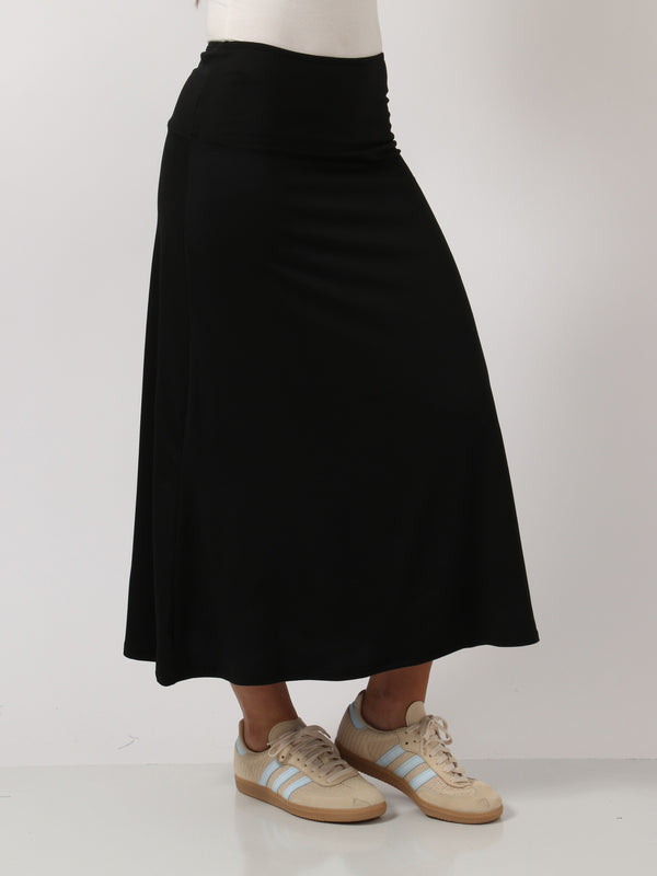 Basic Womens Elastic Waist Solid Color Maxi Skirt
