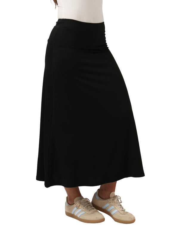 24seven Comfort Apparel Petite Comfortable Fit Elastic Waist A Line Maxi Skirt
