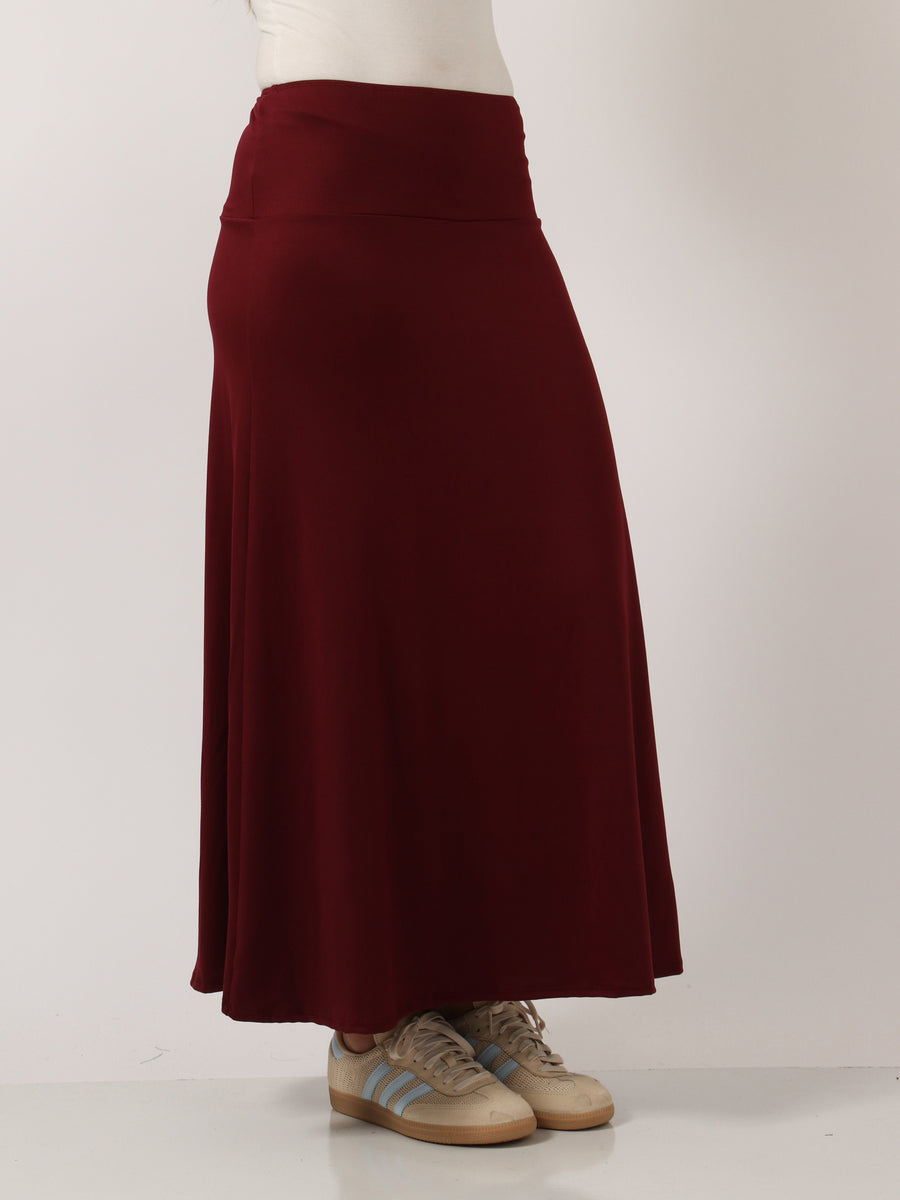 Basic Womens Elastic Waist Solid Color Maxi Skirt