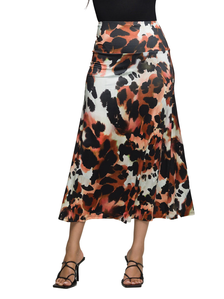 Essential Womens Animal Print Elastic Waist Maxi Skirt