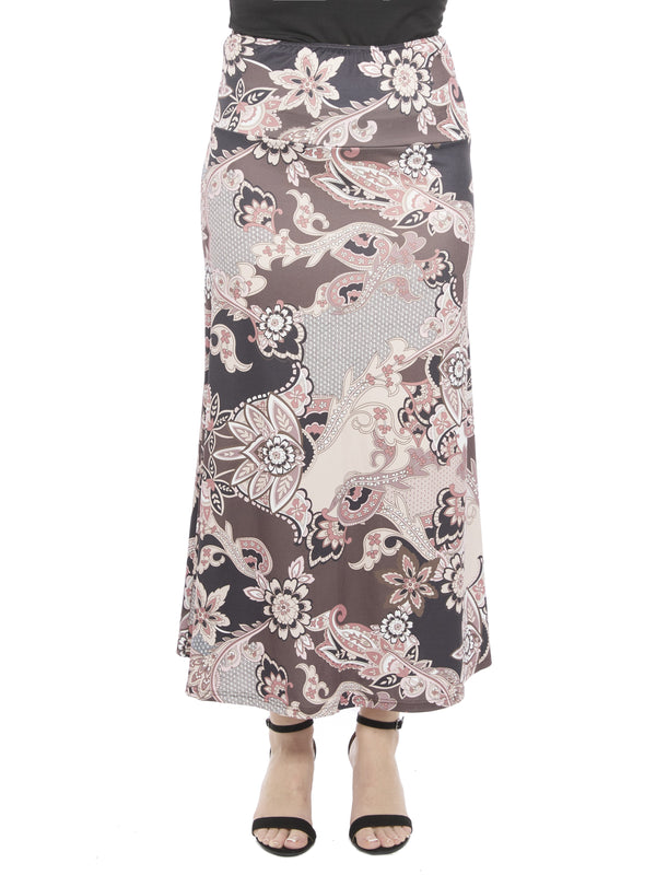 Essential Womens Paisley Elastic Waist A Line Maxi Skirt