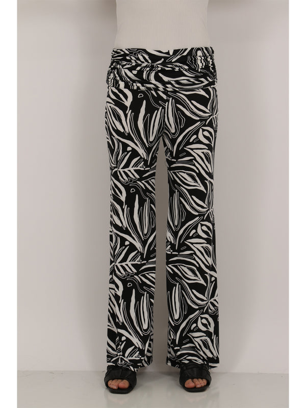 Essential Womens Abstract Print Foldover Waist Wide Leg Pants