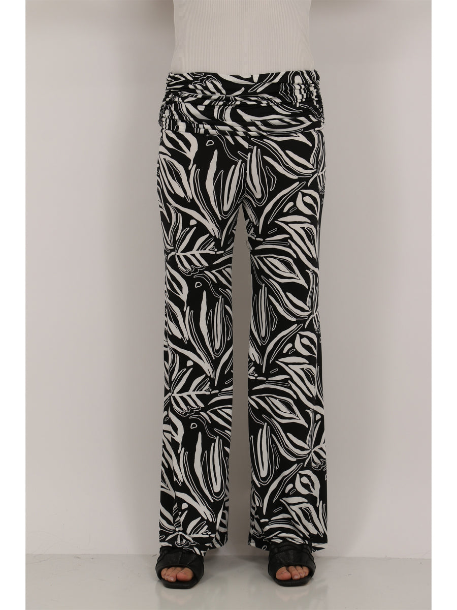 Essential Womens Abstract Print Foldover Waist Wide Leg Pants