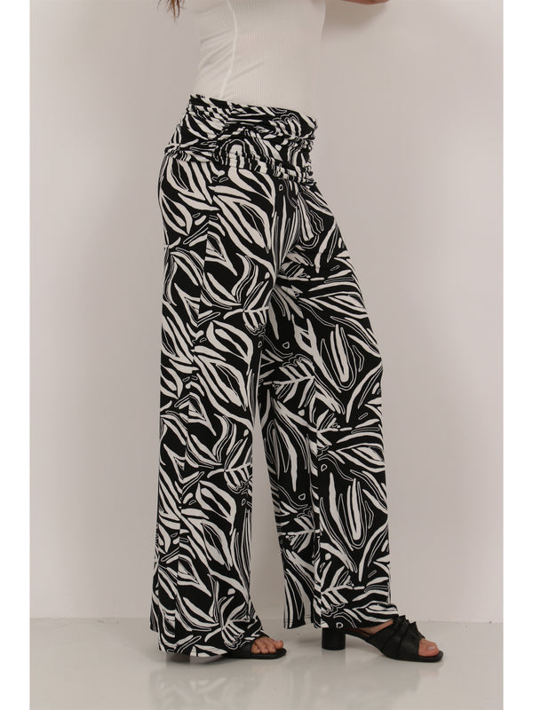 Essential Womens Abstract Print Foldover Waist Wide Leg Pants