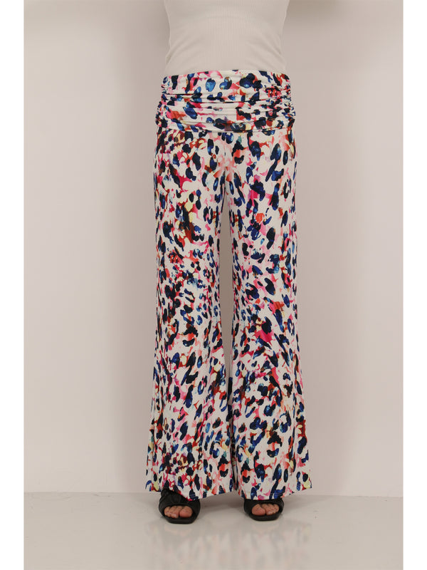 Essential Womens Cheetah Print Foldover Waist Wide Leg Pants