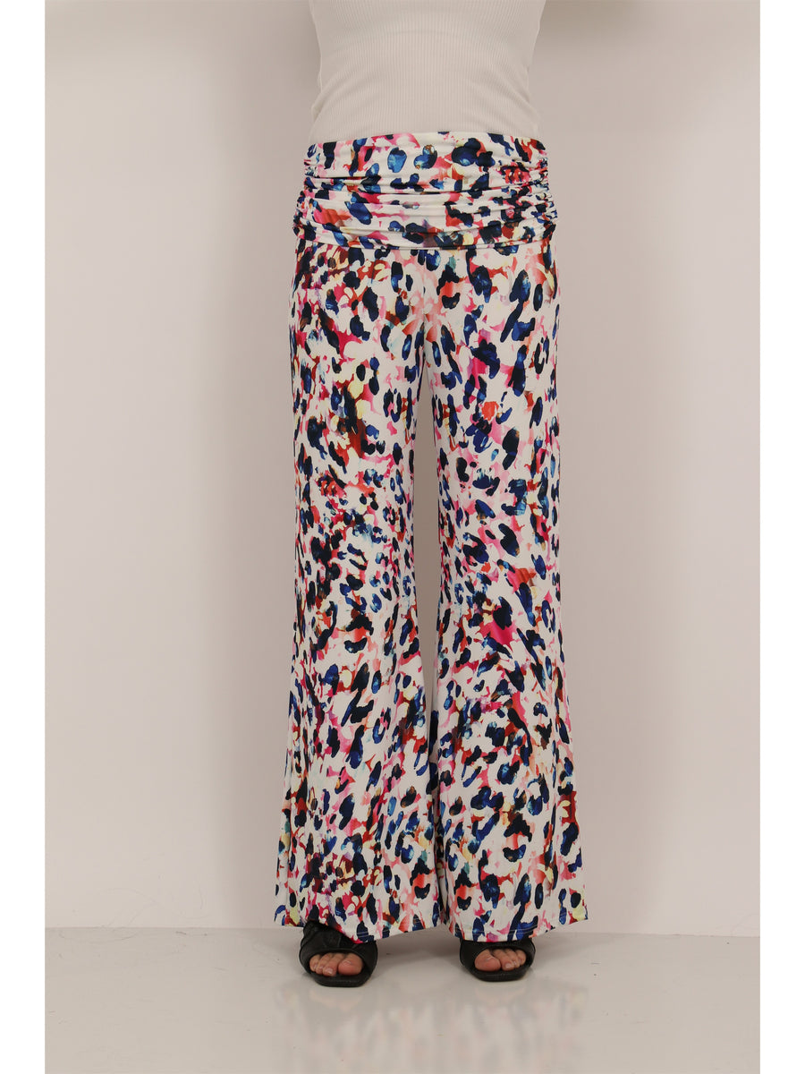 Essential Womens Cheetah Print Foldover Waist Wide Leg Pants