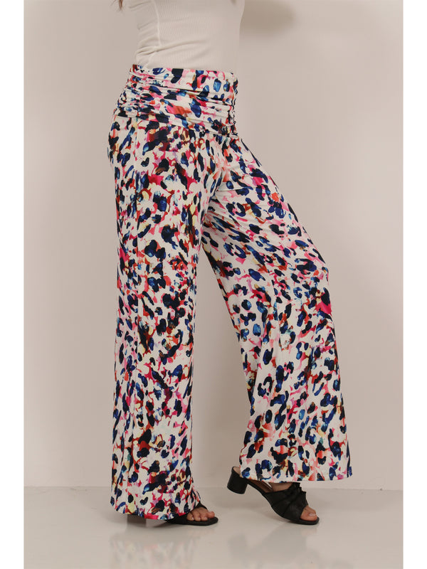 Essential Womens Cheetah Print Foldover Waist Wide Leg Pants