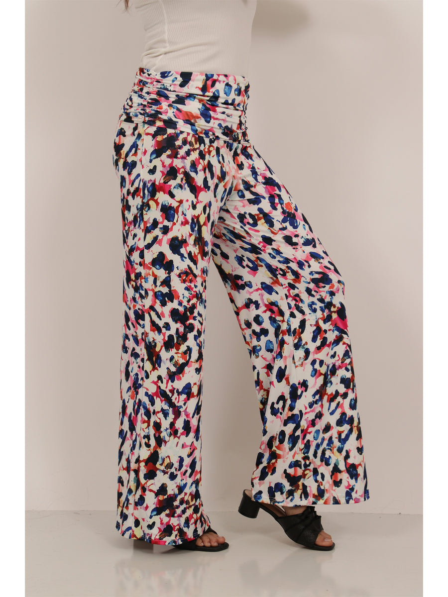 Essential Womens Cheetah Print Foldover Waist Wide Leg Pants