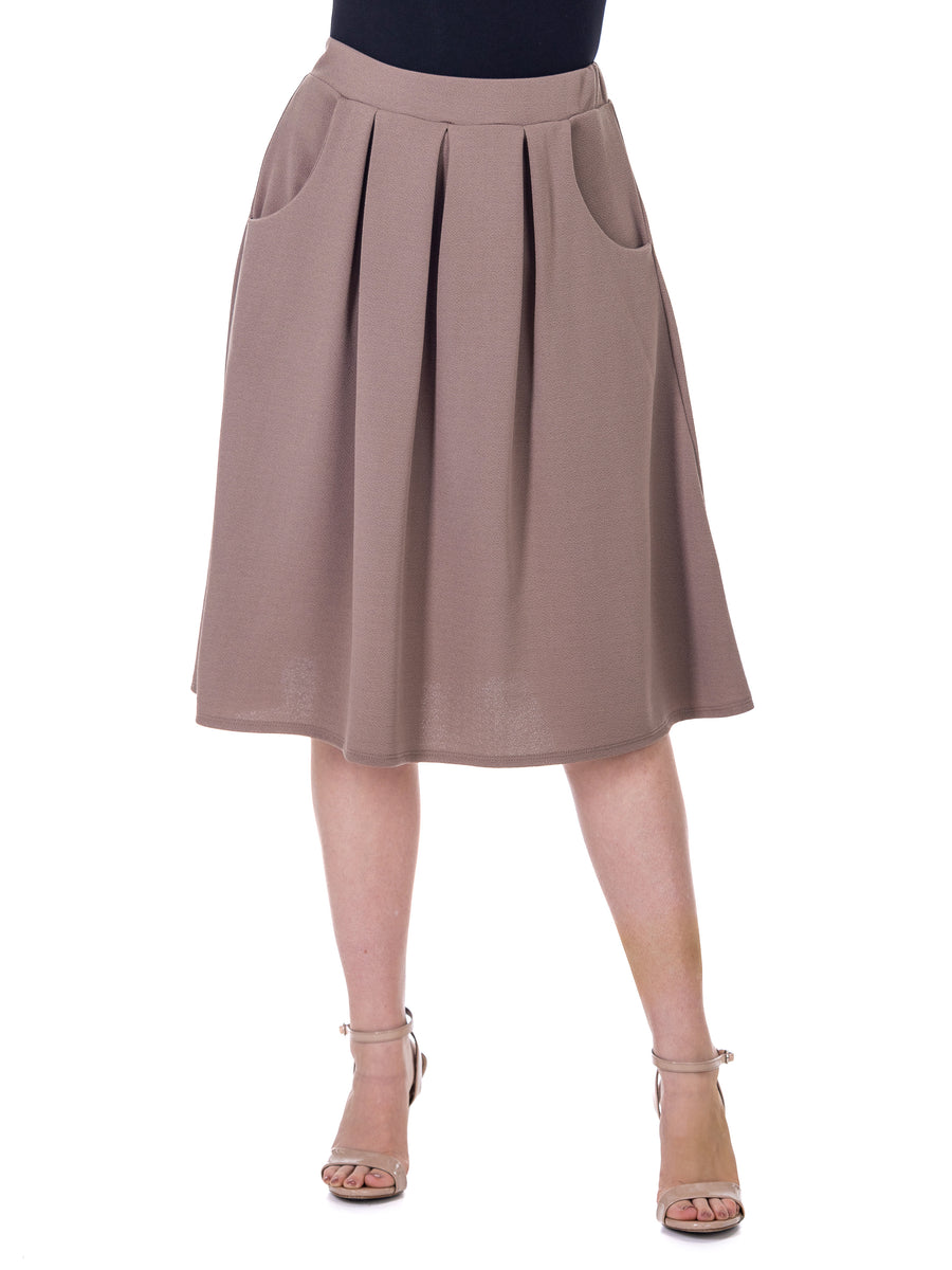 Essential Womens Elastic Waist Pleated Knee Length Pocket Skirt