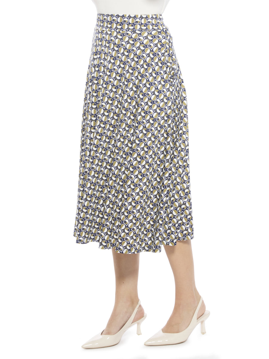Essential Womens Geometric Elastic Waist Pocket A-Line Midi Skirt