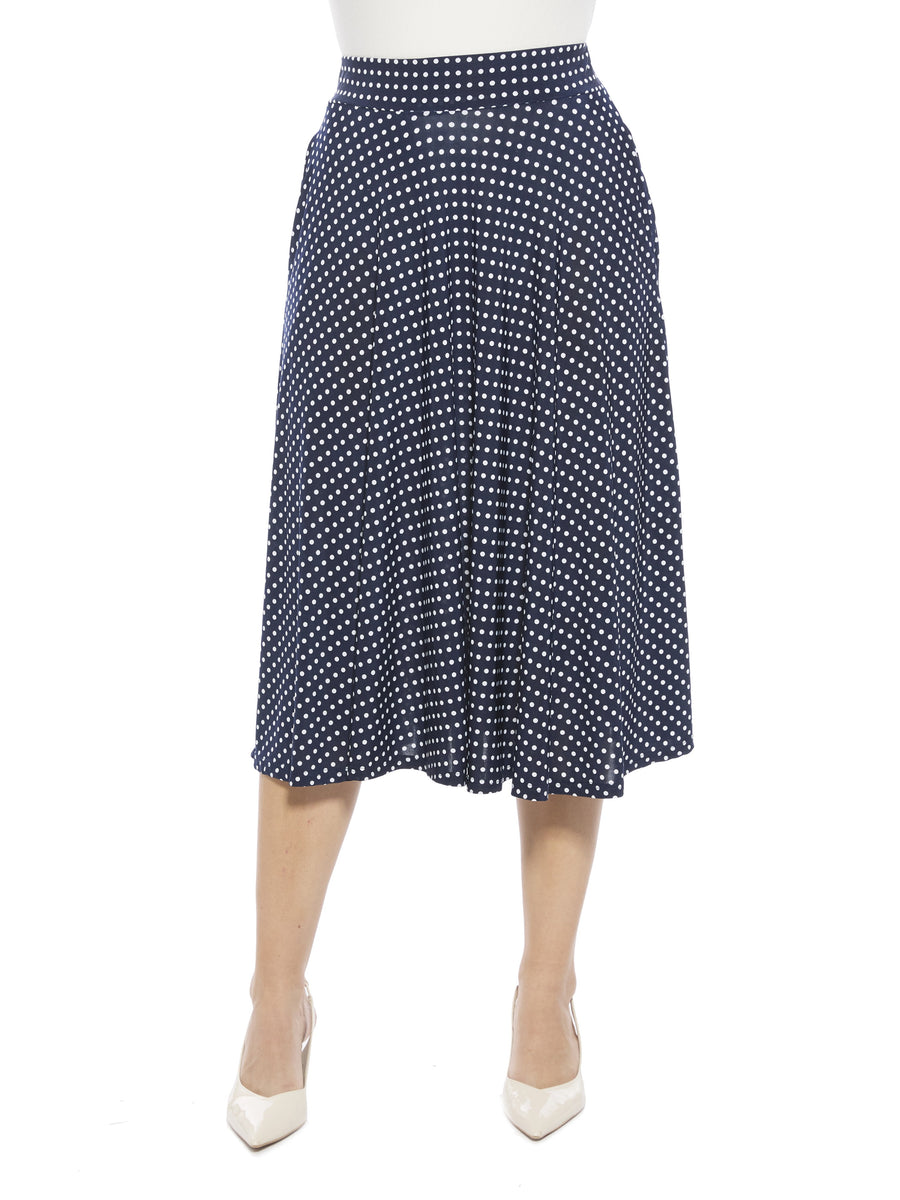 Essential Womens Polka Dot Elastic Waist Pocket A-Line Midi Skirt