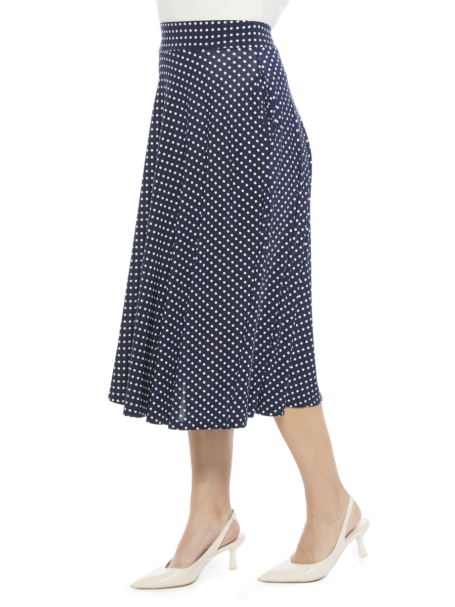 Essential Womens Polka Dot Elastic Waist Pocket A-Line Midi Skirt