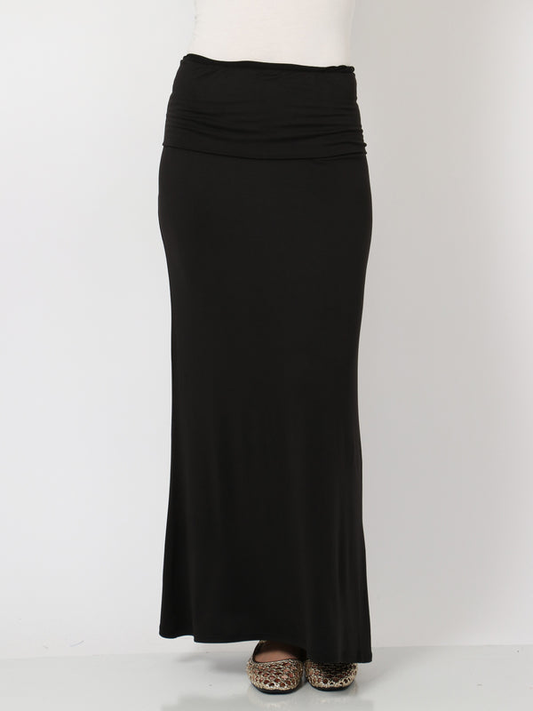 Basic Womens Comfortable Foldover Maxi Skirt