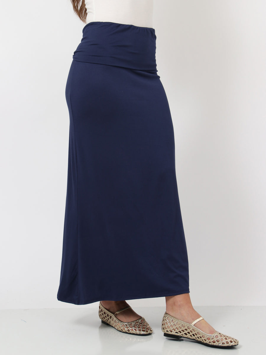 Basic Womens Comfortable Foldover Maxi Skirt