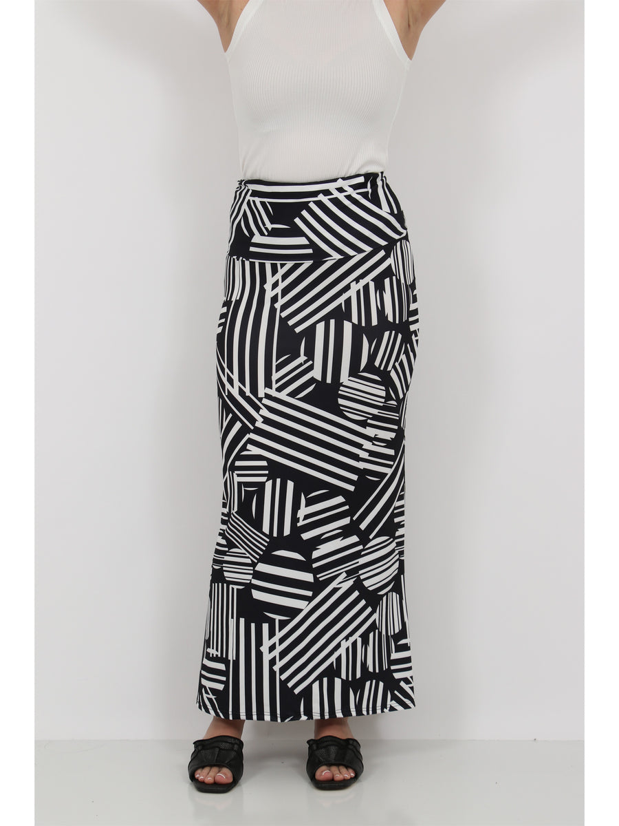 Essential Womens Abstract Print Foldover Waist Maxi Skirt