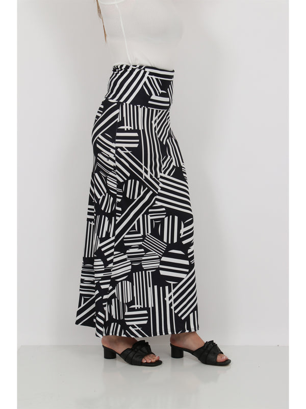 Essential Womens Abstract Print Foldover Waist Maxi Skirt