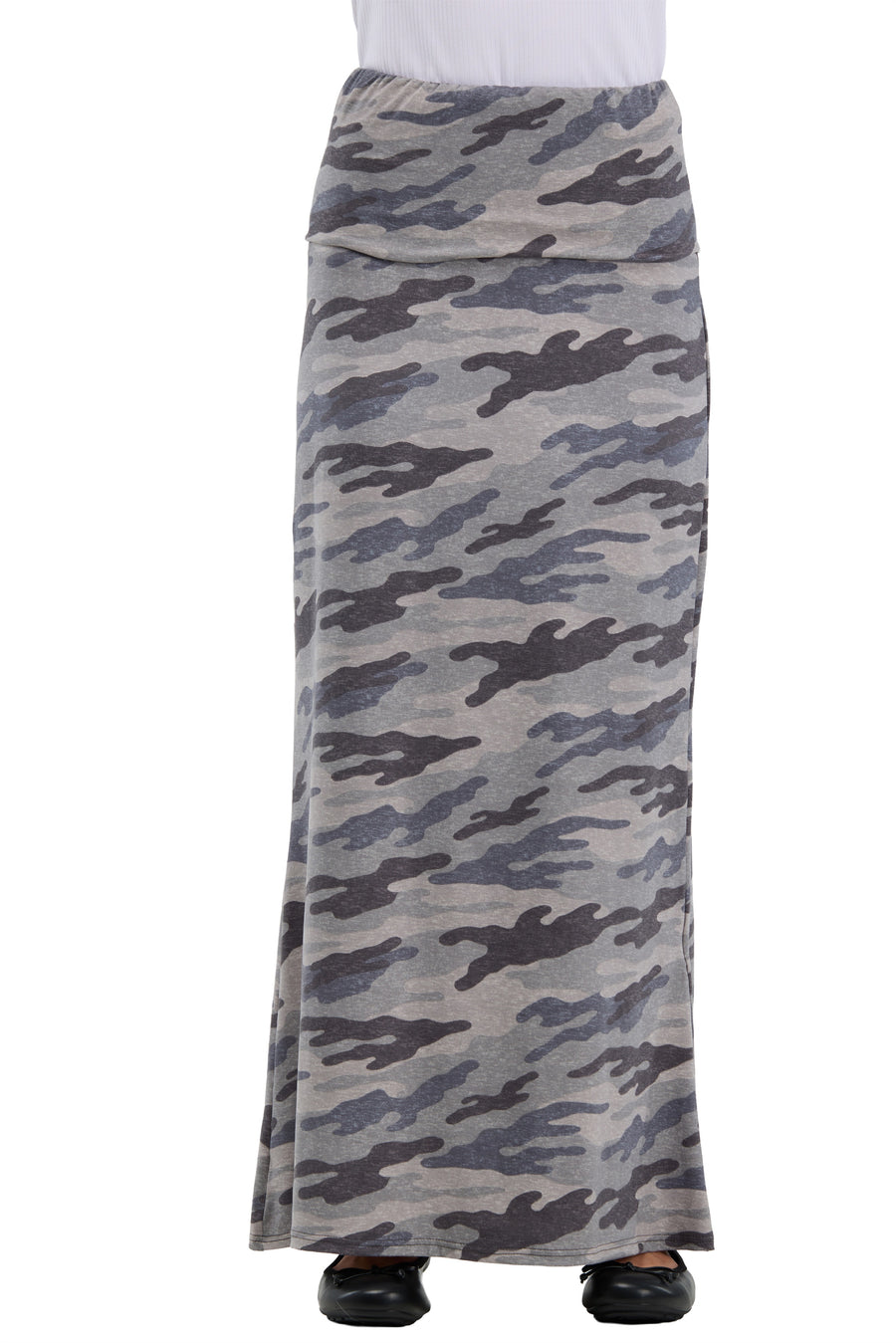 24seven Comfort Essential Womens Soft Stretch Camouflage Elastic Waist Maxi Skirt