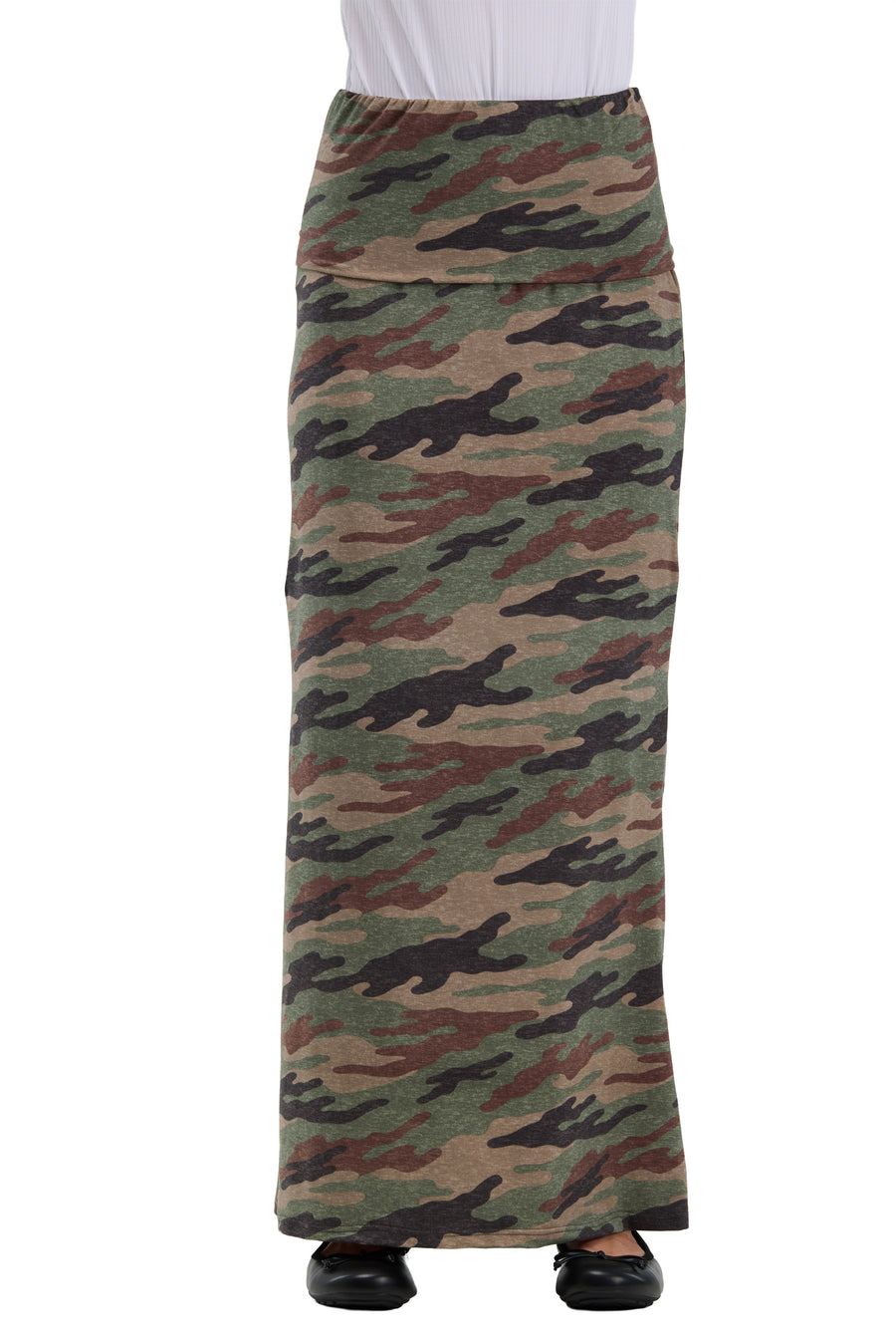 24seven Comfort Essential Womens Soft Stretch Camouflage Elastic Waist Maxi Skirt