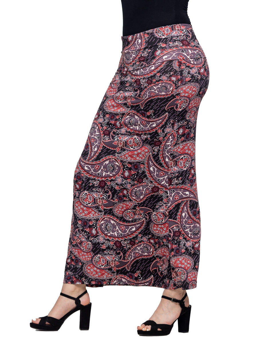 Essential Womens Paisley Print Fold Over Waist Maxi Skirt