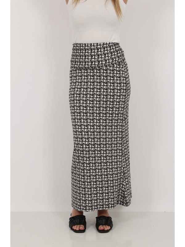 Essential Womens Geometric Print Foldover Waist Maxi Skirt