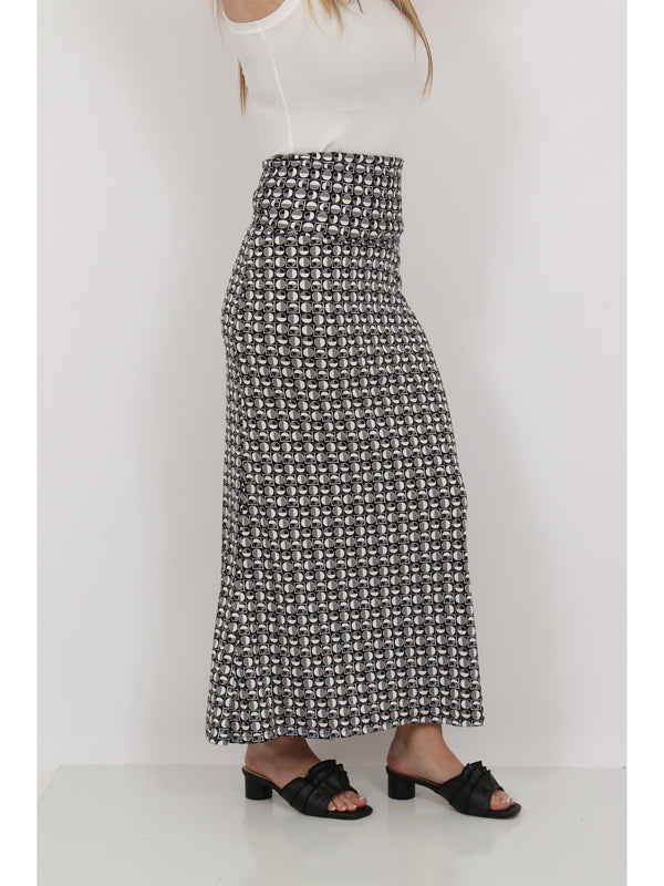Essential Womens Geometric Print Foldover Waist Maxi Skirt