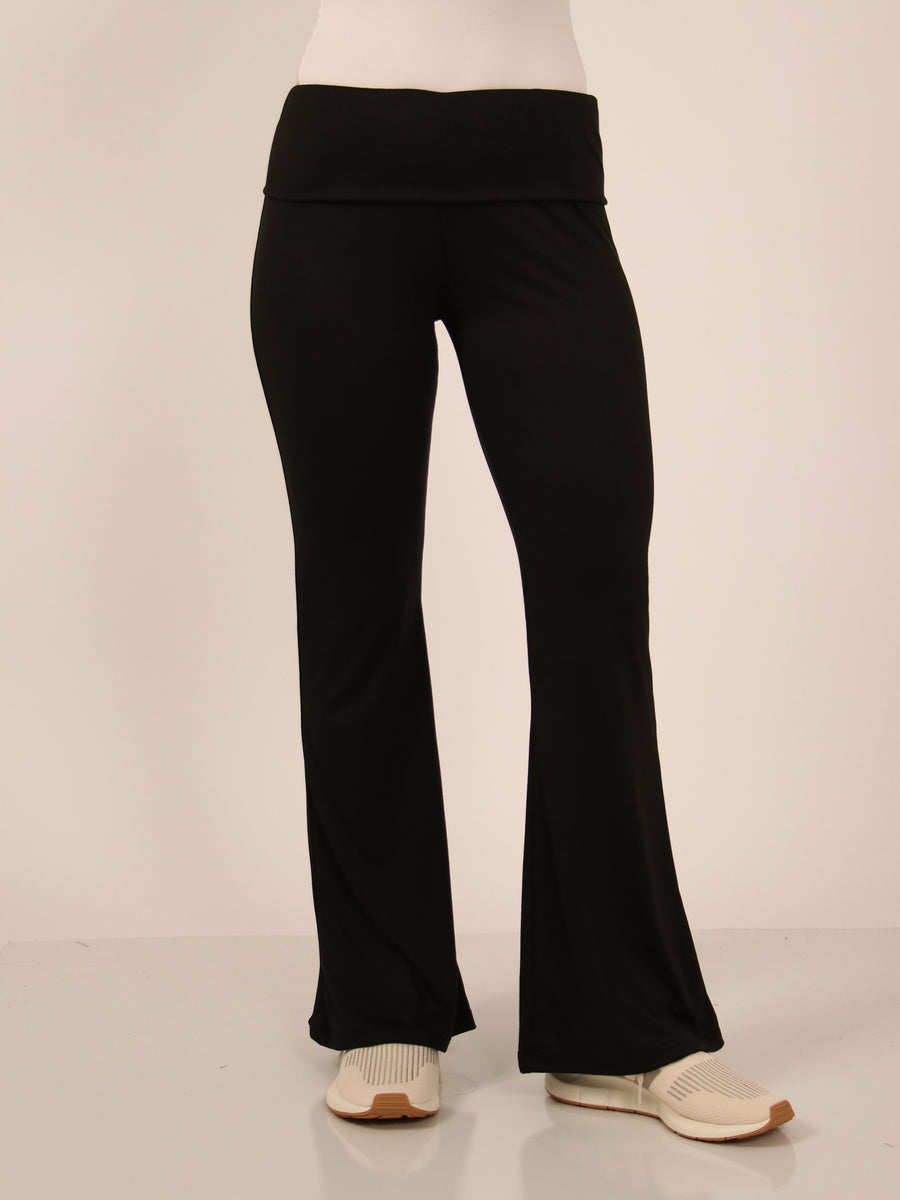 Basic Womens Black Bell Bottom Foldover Waist Sweatpants