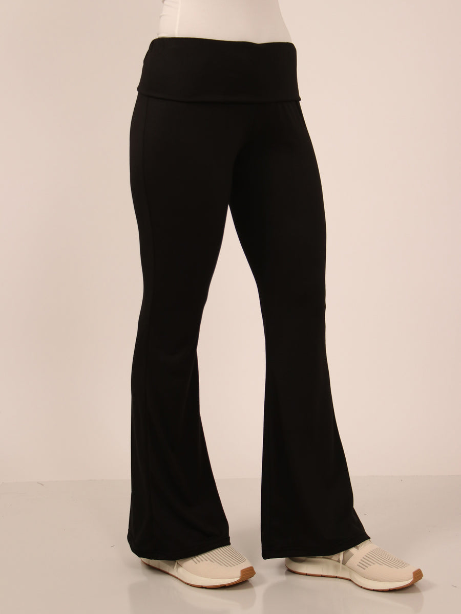 Basic Womens Black Bell Bottom Foldover Waist Sweatpants