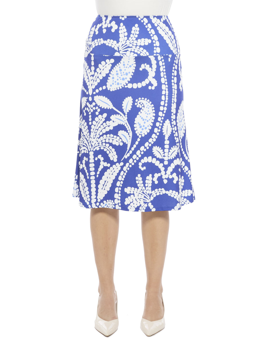Essential Womens Paisley Elastic Waist Knee Length A Line Skirt