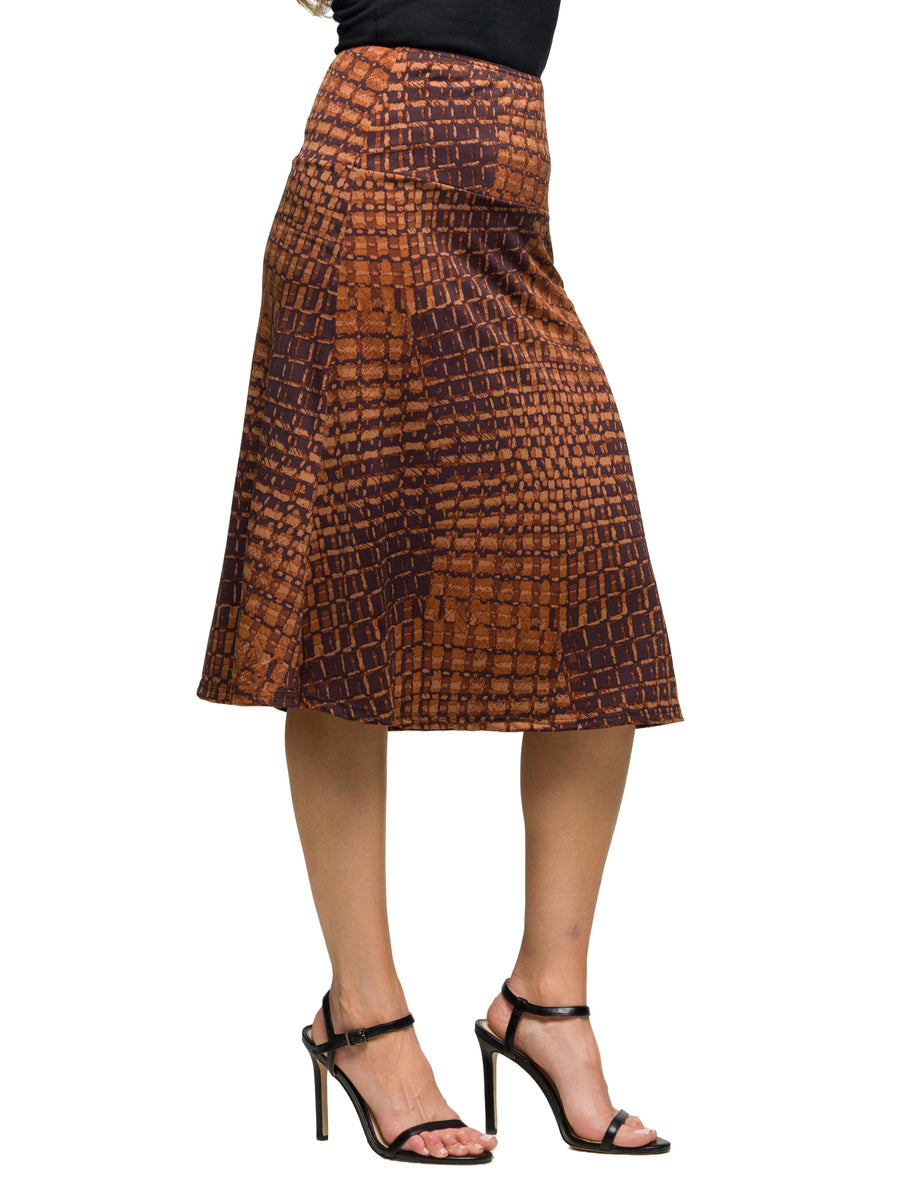 Essential Womens Geometric Elastic Waist Knee Length A Line Skirt
