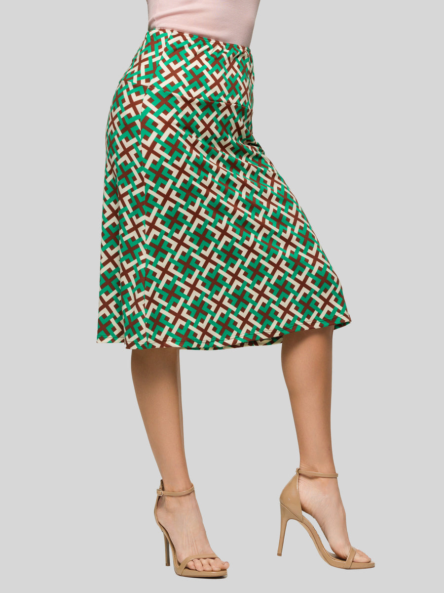 Essential Womens Geometric Comfortable Elastic Waist Knee Length Skirt