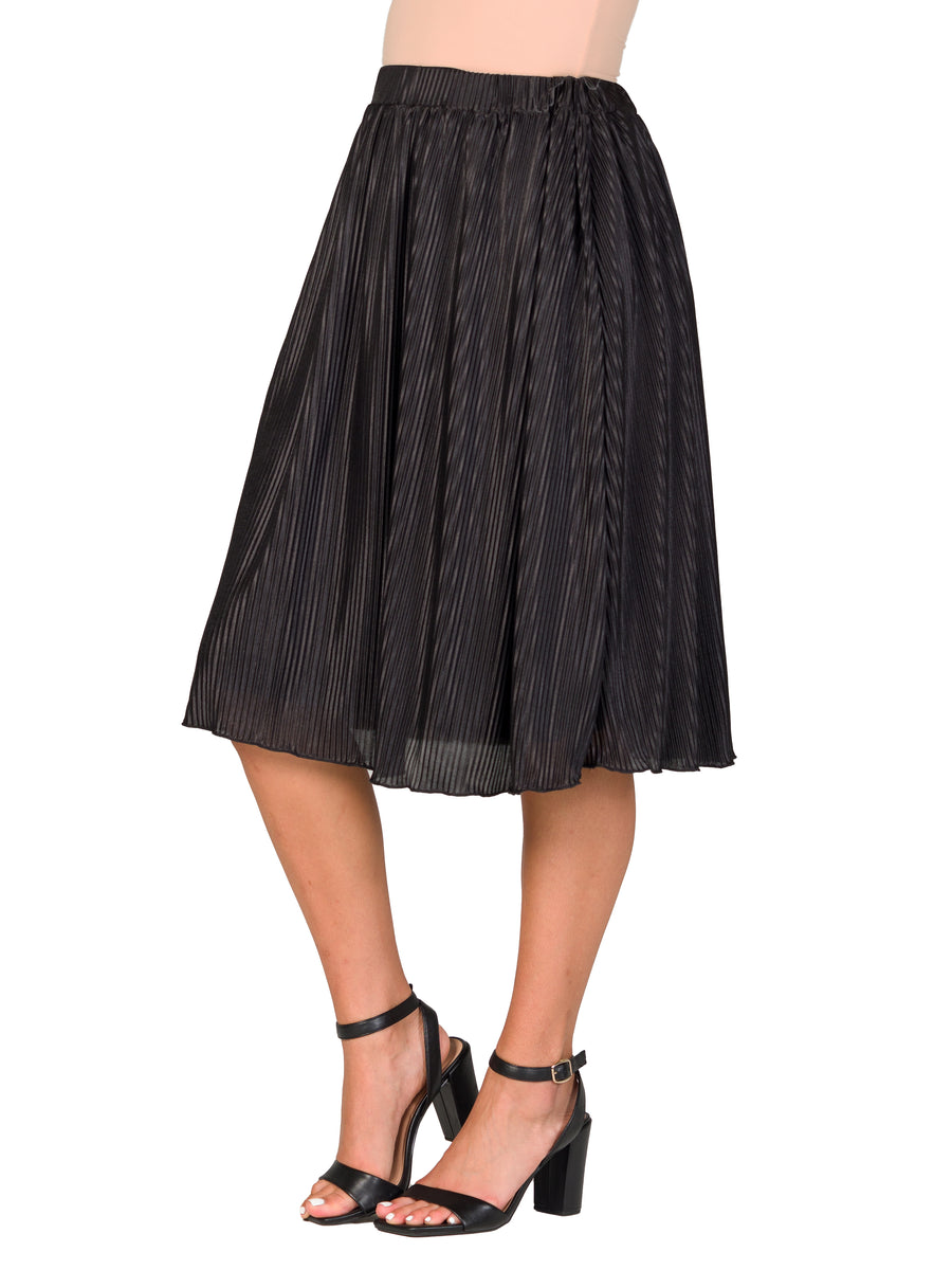 Essential Womens Elegant Pleated Elastic WaistbParty Midi Skirt