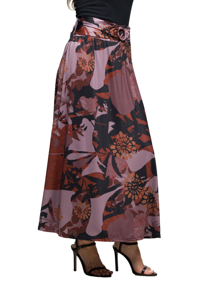 Essential Womens Fall Floral Print with Buckle Waist Maxi Skirt