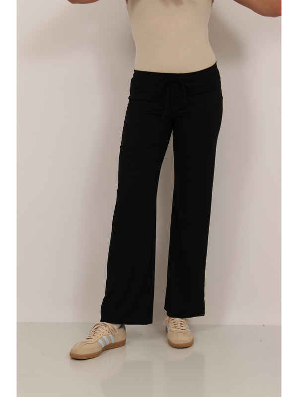 Basic Womens Ribbed Knit Drawstring Wide Leg Lounge Pants
