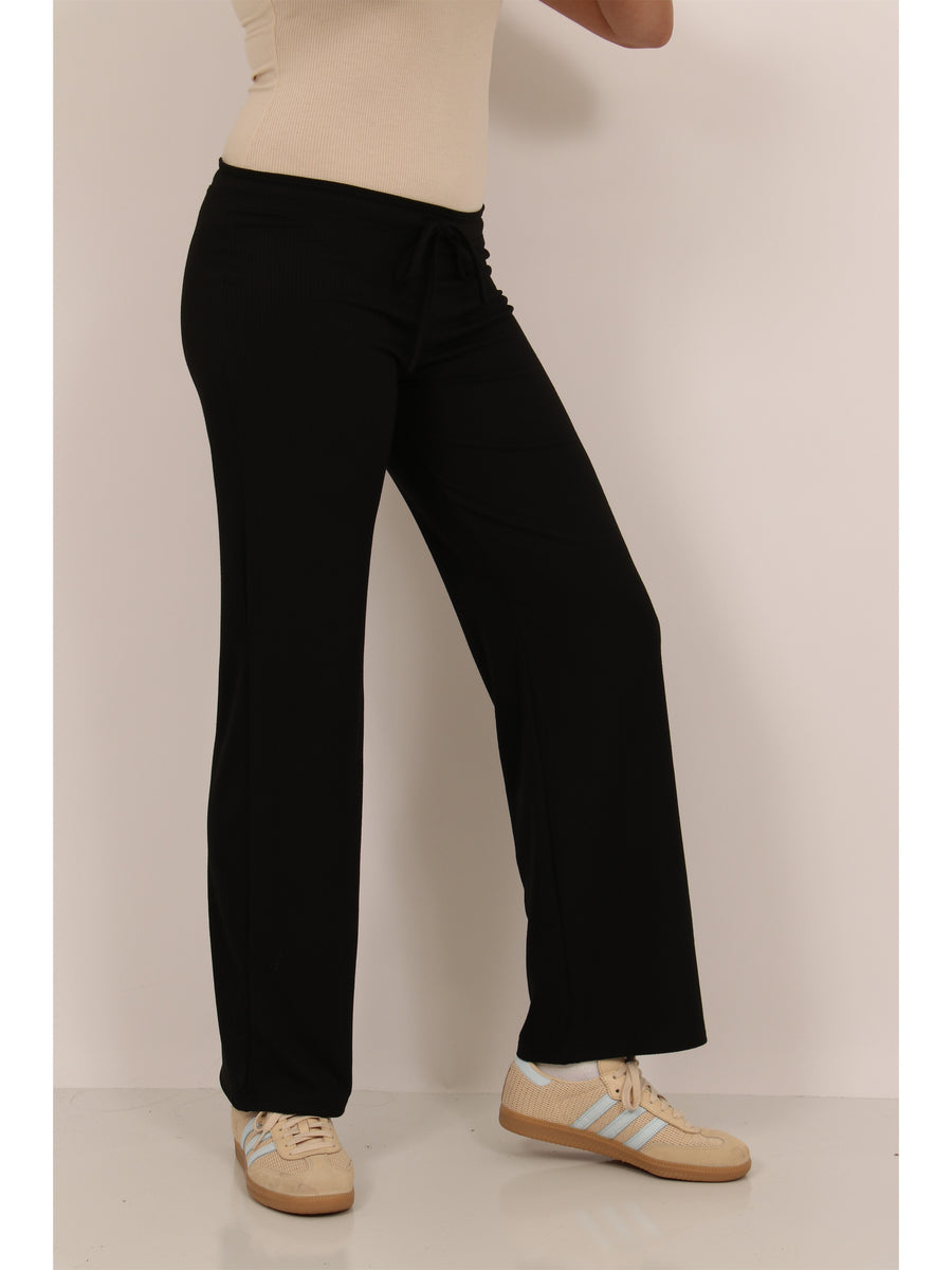 Basic Womens Ribbed Knit Drawstring Wide Leg Lounge Pants