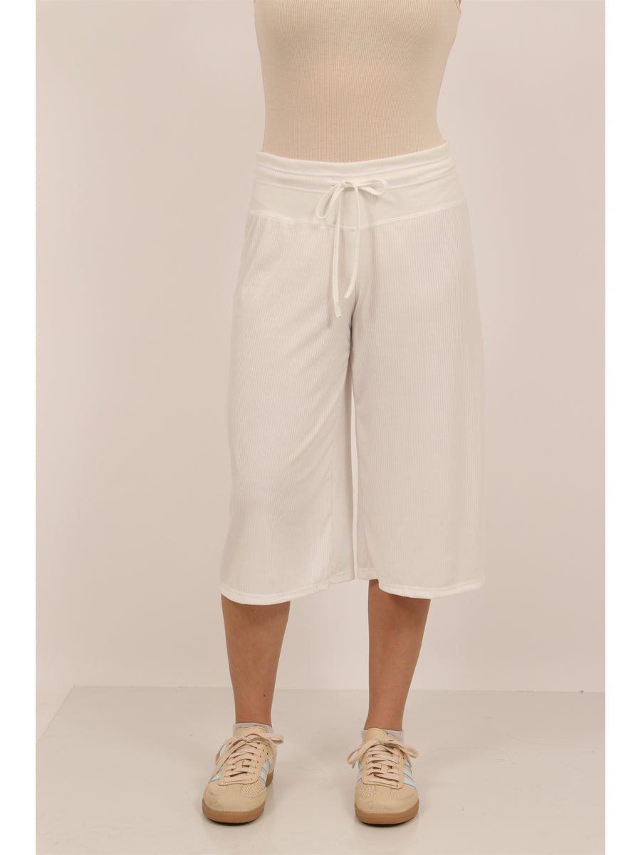 Basic Womens Ribbed Knit Drawstring Flared Capri Pants