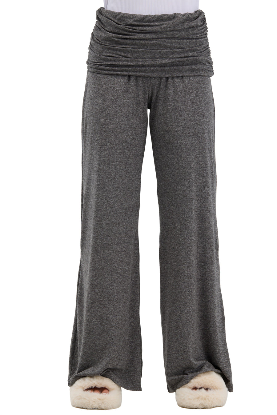 24seven Comfort Basic Womens Soft Stretch Ruched Waist Wide Leg Pants
