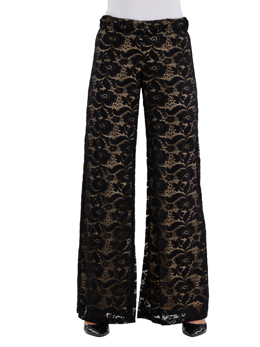 24seven Comfort Elevate Womens Lace  Elastic Waist Wide Leg Pants
