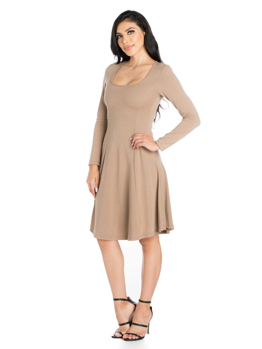 Essential Womens Long Sleeve Knee Length Skater Dress