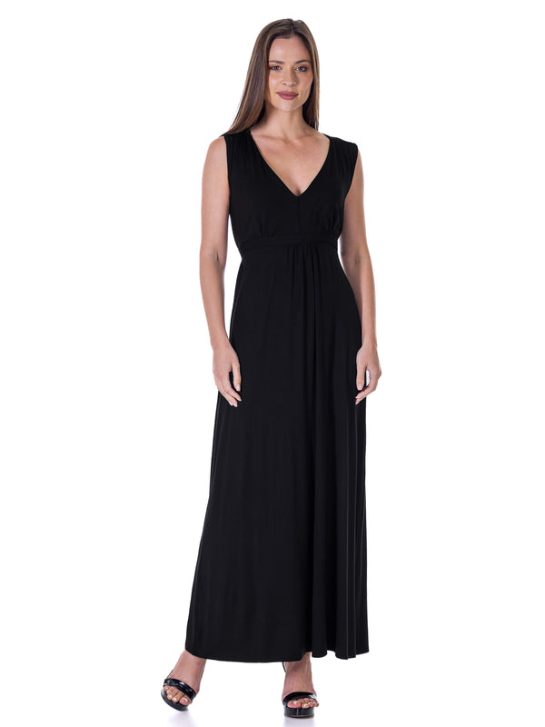 Essential Womens V Neck Tie Back Empire Waist Sleeveless Maxi Dress